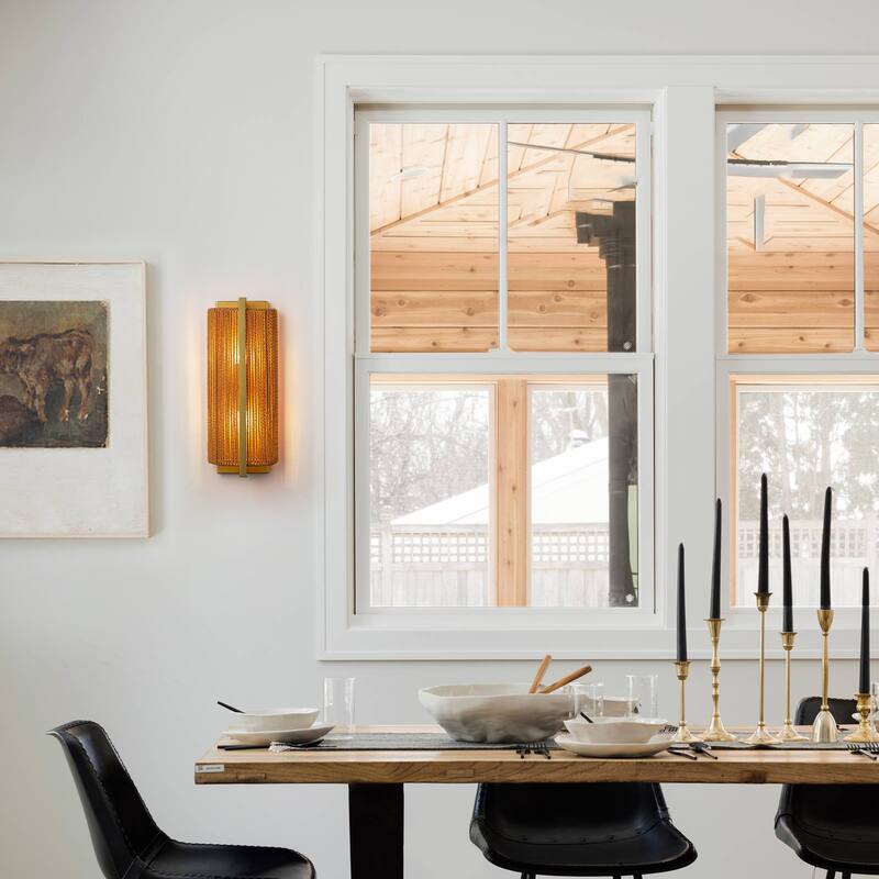 1-Light Gold Wall Sconce with Woven Rope Shade - 6.3" W × 5.1" D × 16.1" H