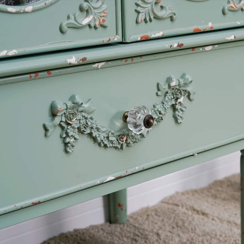 Mint Green Glass Door Display Distressed Cabinet
