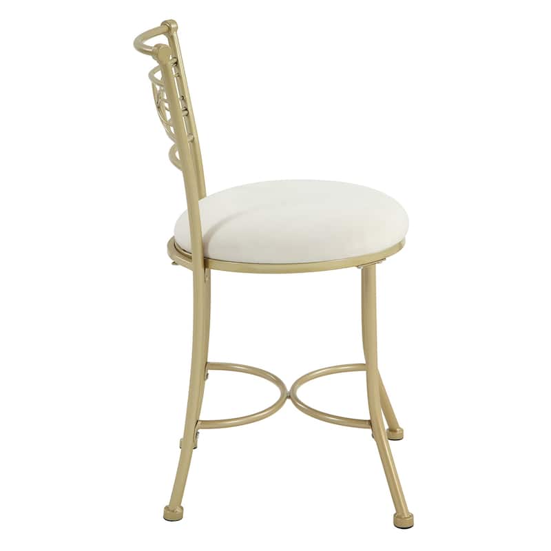Azalea Park Art Decor Upholstered Iron Vanity Stool - Gold & White - 16.14 W x 19.88 D x 30.63 H"