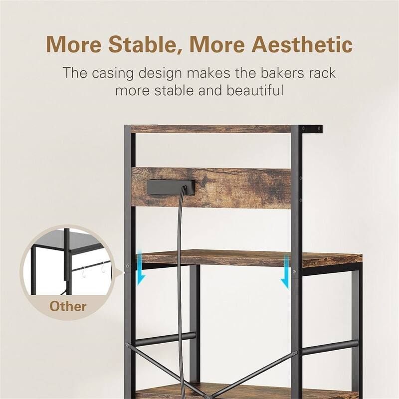 Bakers Rack with 3 Power Outlets - 15.75"D x 23.62"W x 51.18"H
