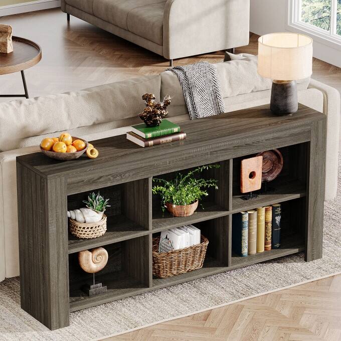 Sofa Console Table Behind Couch, Industrial 6 Storage Cubes