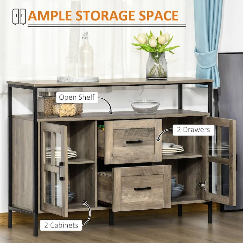 Sideboard Buffet Cabinet, Console Table with Glass Doors, Rustic Storage Display Side Table with Adjustable Shelves