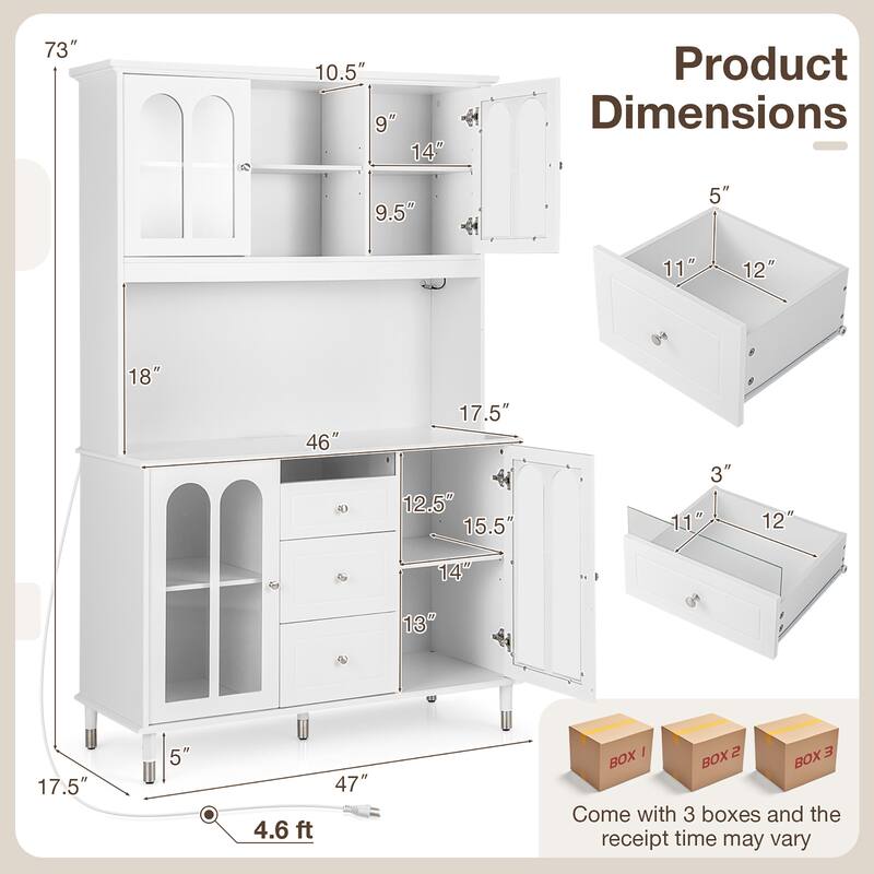 Gymax 73'' Tall Kitchen Pantry Storage Cabinet w/ LED Lights and Power
