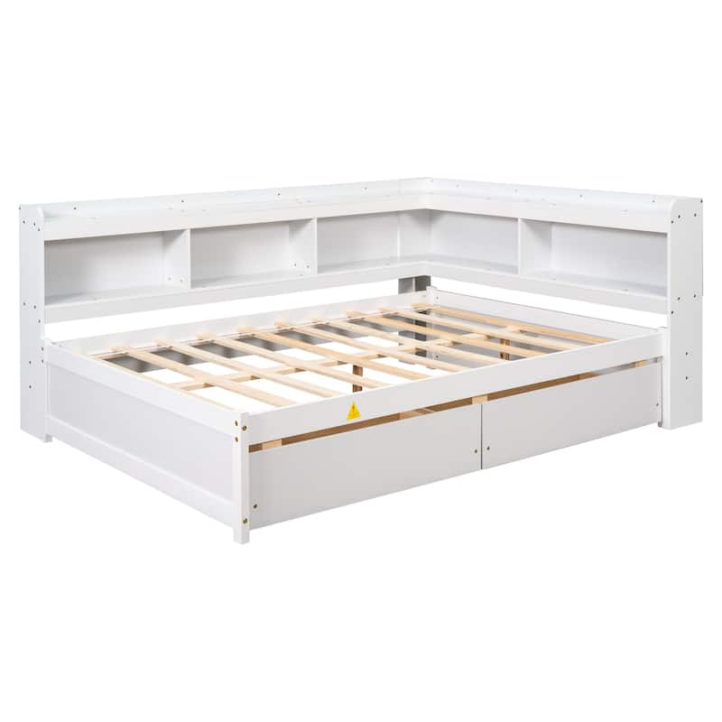 Full Bed with L-shaped Bookcases, Drawers ,Espresso