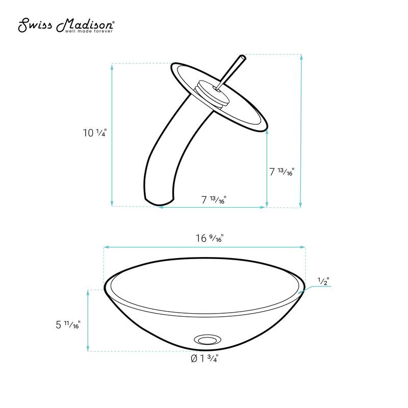 Vincennes 16.5 Color Glass Vessel Sink With Faucet, Black 28" x 24" 9