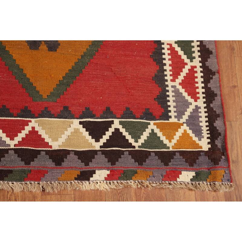 Geometric Kilim Qashqai Persian Vintage Rug Flatweave Wool Carpet - 5'4"x 8'0"