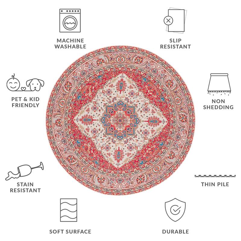 SAFAVIEH Tucson Machine Washable Slip Resistant Mazie Oriental Medallion