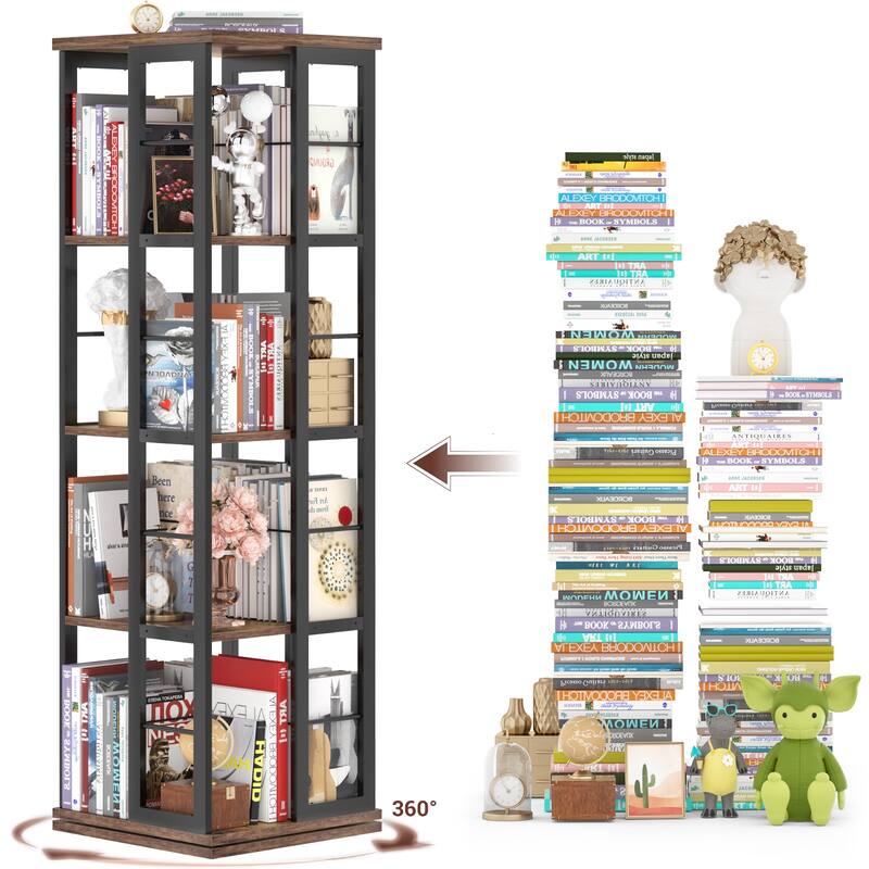 Corner Rotating Bookshelf, 360 Display Wood Spinning Bookshelf, Floor Standing Bookcase Organizer Storage Rack