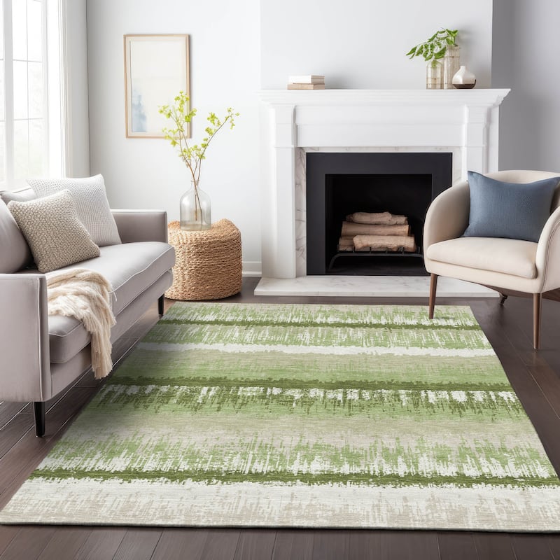 Machine Washable Indoor/ Outdoor Abstract Ombre Chantille Rug
