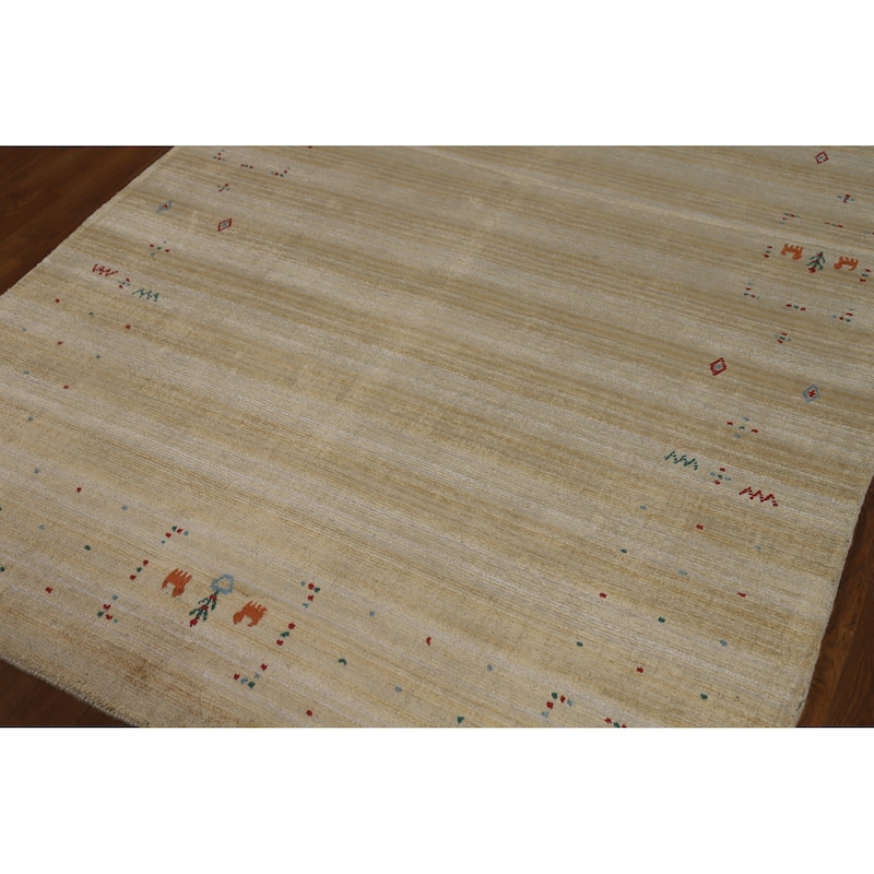 Hand Knotted Oriental 100% Wool Carpet Tribal Animal Pictorial Yellow & Gold Gabbeh Area Rug - 8' 1'' X 5' 0''