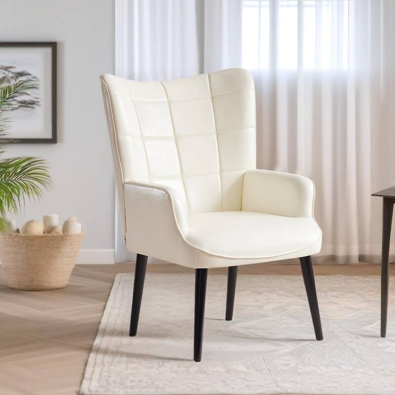 HUIMO High-back Accent Chair Modern Wing Back Chair-Faux Leather - Cream