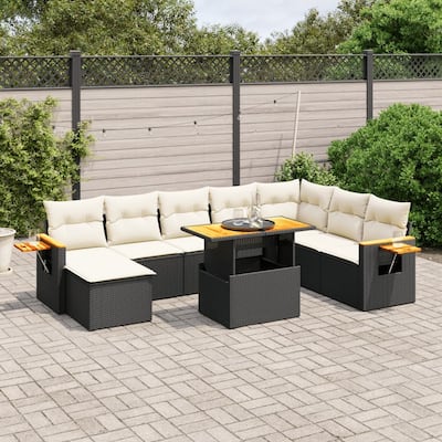 vidaXL Patio Sofa Set with Cushions Table and Stool Outdoor 9 Piece Poly Rattan - 21.7 x 39.4 x 28.7 in