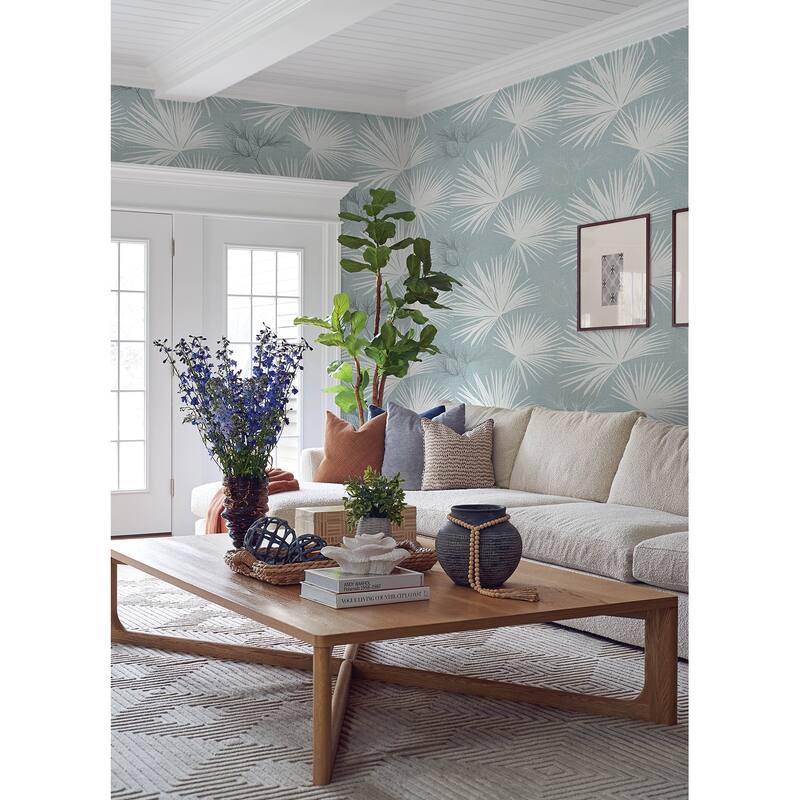 A-Street Prints Hatteras Sky Blue Palms Wallpaper