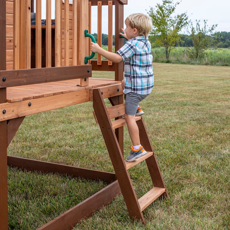 Backyard Discovery Echo Heights Cedar Wooden Elevated Kids Playhouse - 6'3" x 10'0"