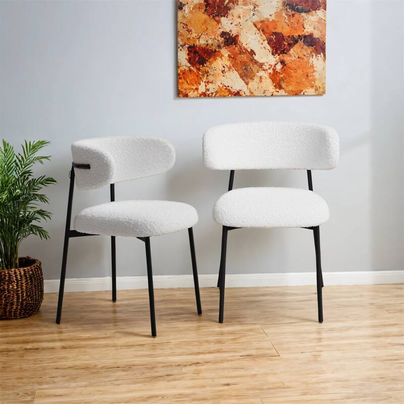 Set of 4 Medieval Modern Dining Chairs,Teddy Velvet with Metal Legs - White