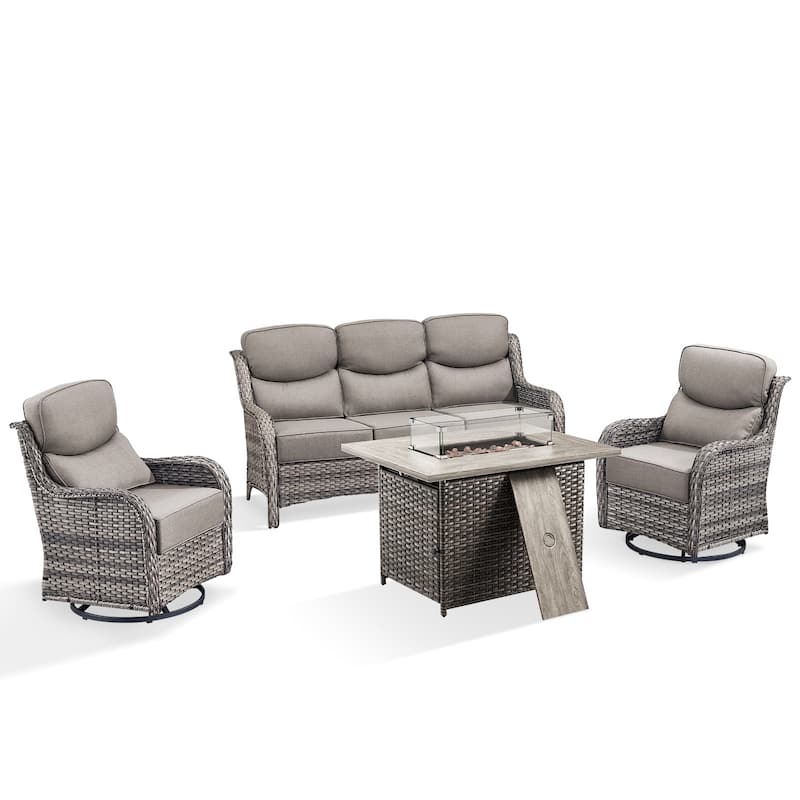 Pocassy 4PCS Outdoor 6Inch Sofa Swivel Chair w/ Fire Pit Table