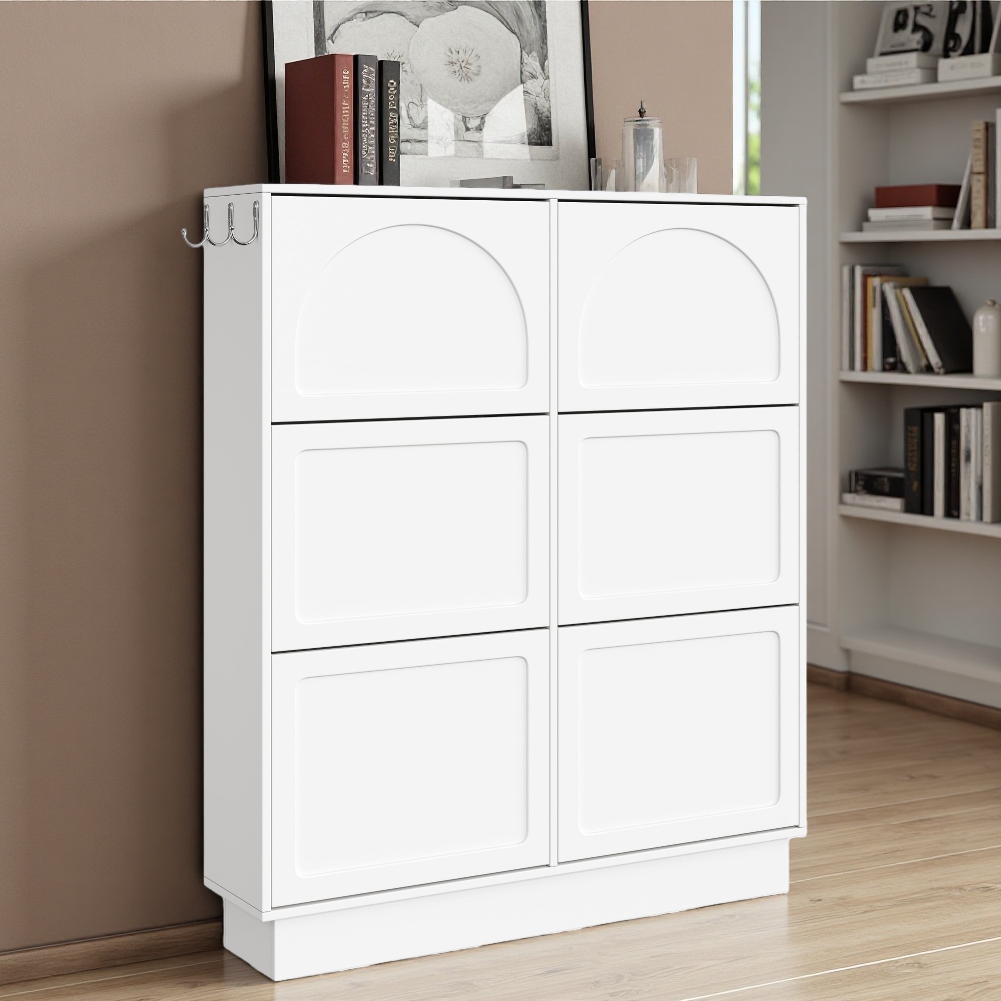 Modern Shoe Cabinet with 6 Flip Drawers and Adjustable Shelf