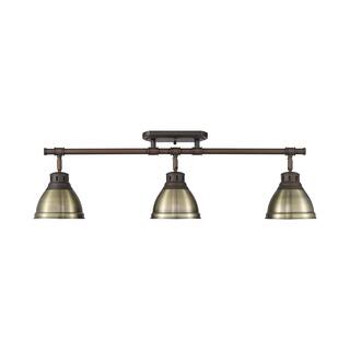 Yep by Golden Lighting Duncan 3-light Semi-Flush Mount in Rubbed Bronze and Aged Brass shade
