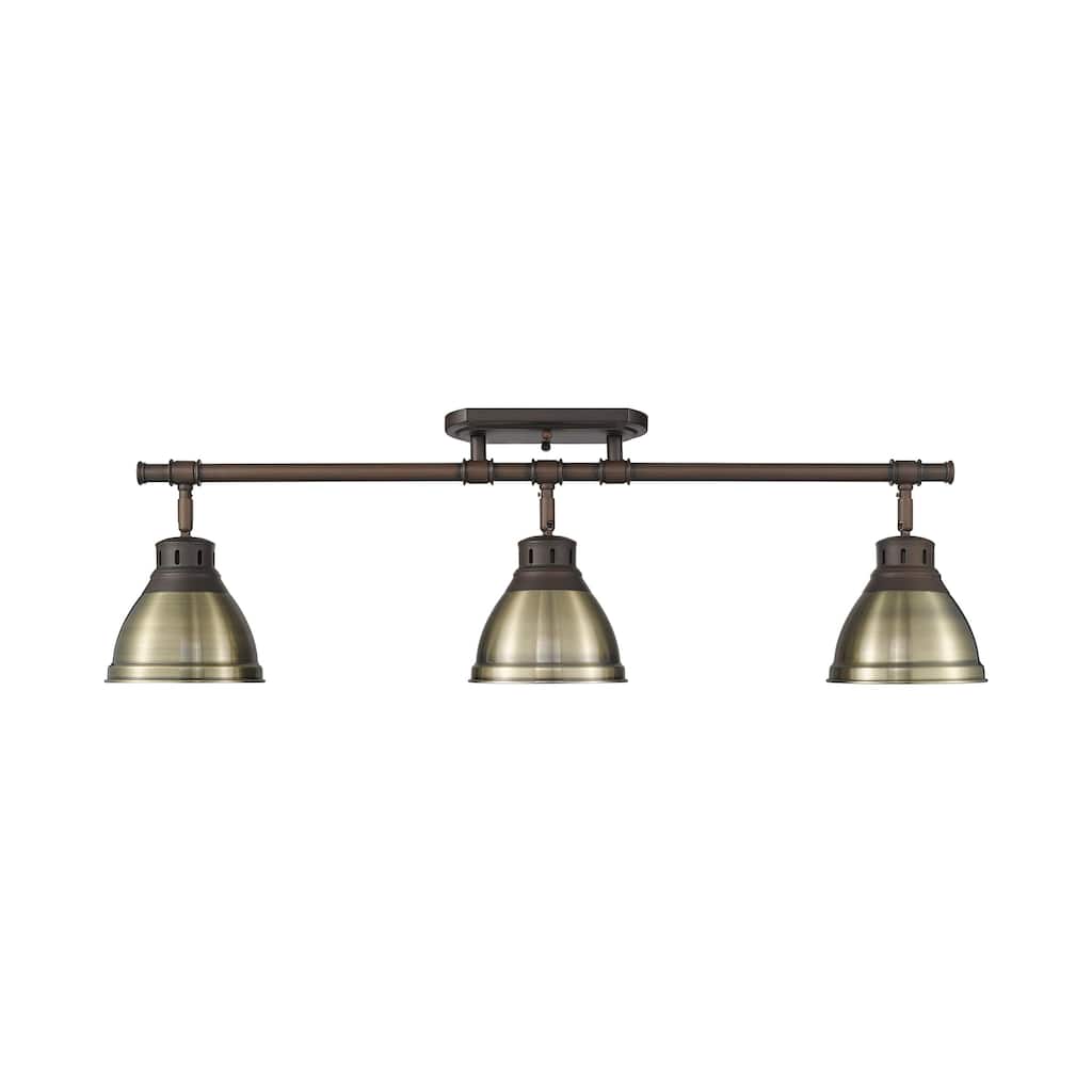 Yep by Golden Lighting Duncan 3-light Semi-Flush Mount in Rubbed Bronze and Aged Brass shade