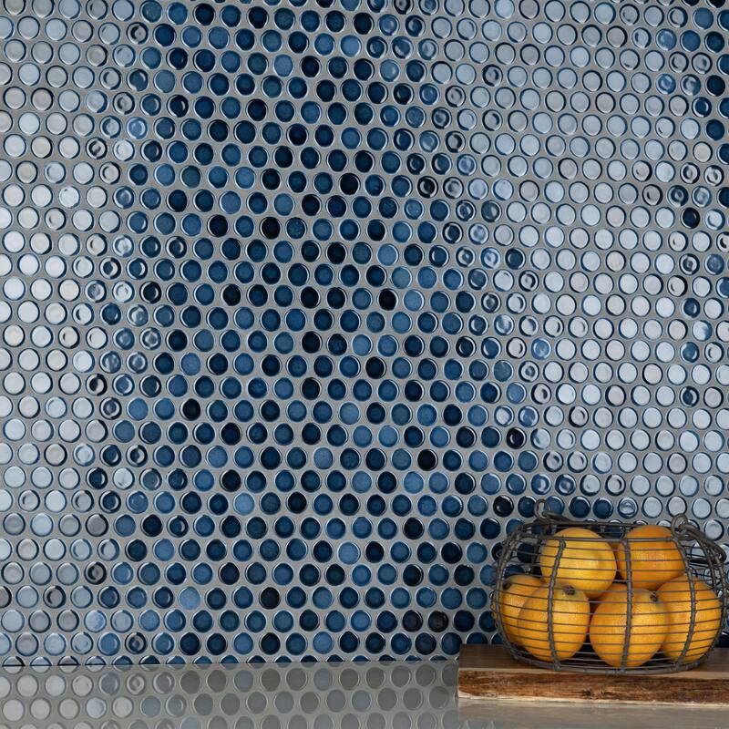 Merola Tile Hudson Penny Round Glacier 11-7/8" x 12-5/8" Porcelain Mosaic Floor and Wall Tile