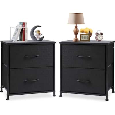 Nightstand, Set of 2 Bedside Table with 2 Storage Drawers, Wooden Top Fabric Cabinet Kids Mini Dresser for Bedroom, Closet