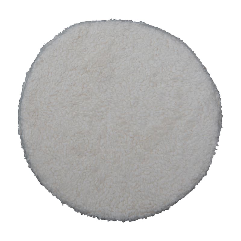 Round Cotton Sherpa Pouf with Pine Wood Feet