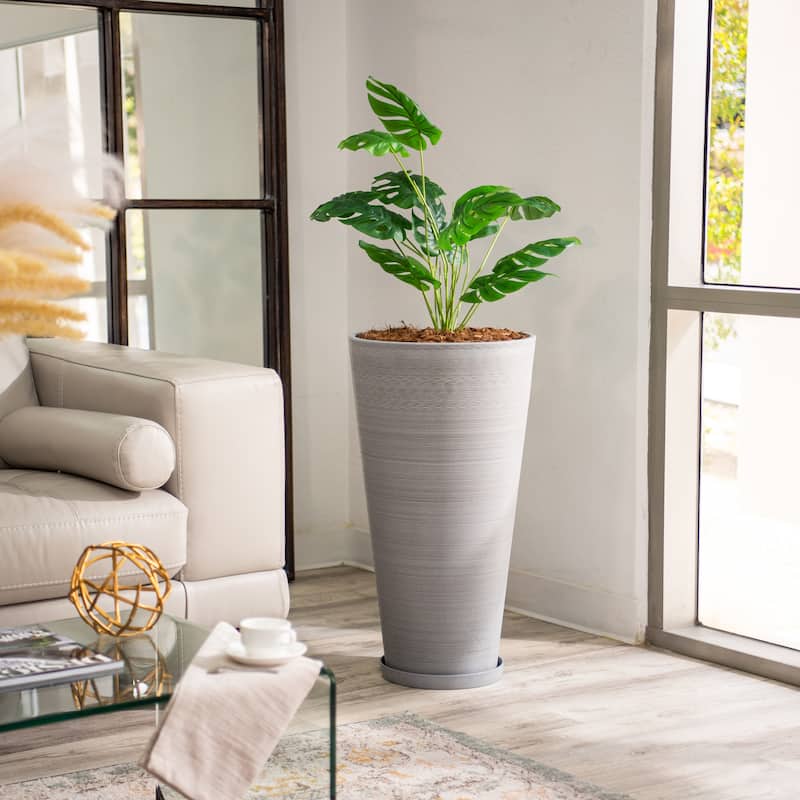 XBrand Modern 28-Inch Tall Round Planter, Modern Tapered Planter Perfect for Indoor & Outdoor Planter, Patio Décor
