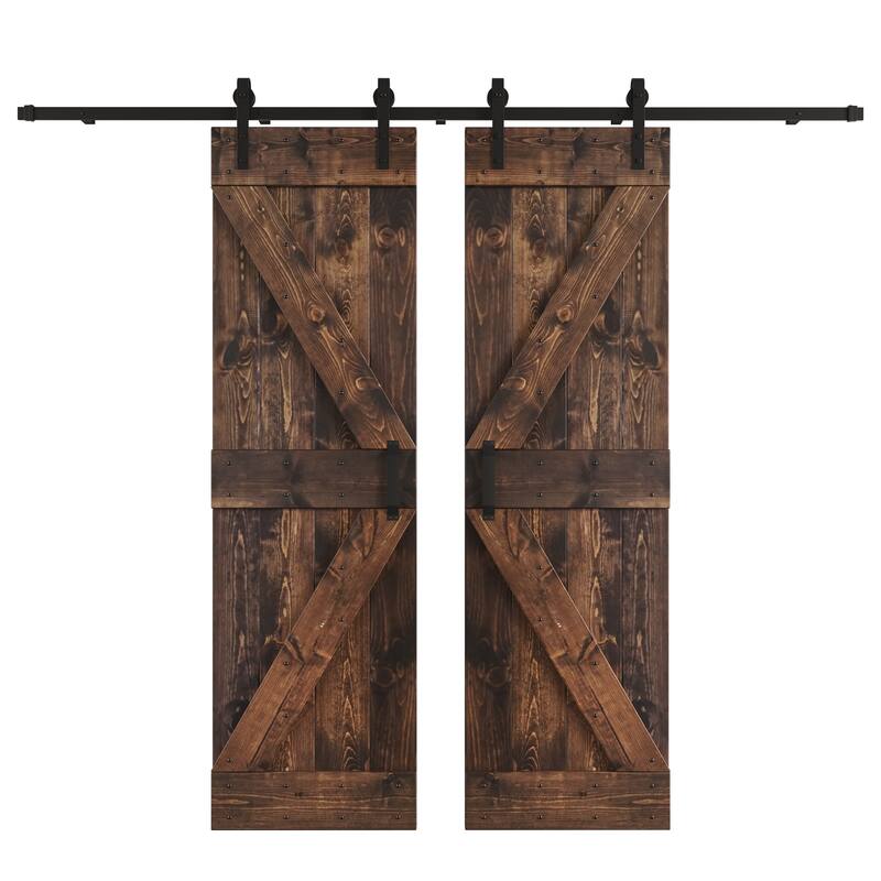 Coast Sequoia 48in/60in/72in/76in/84in x 84in K Series Pine Wood Double Sliding Barn Door With Hardware Kit - 60inx84in - Kona Coffee