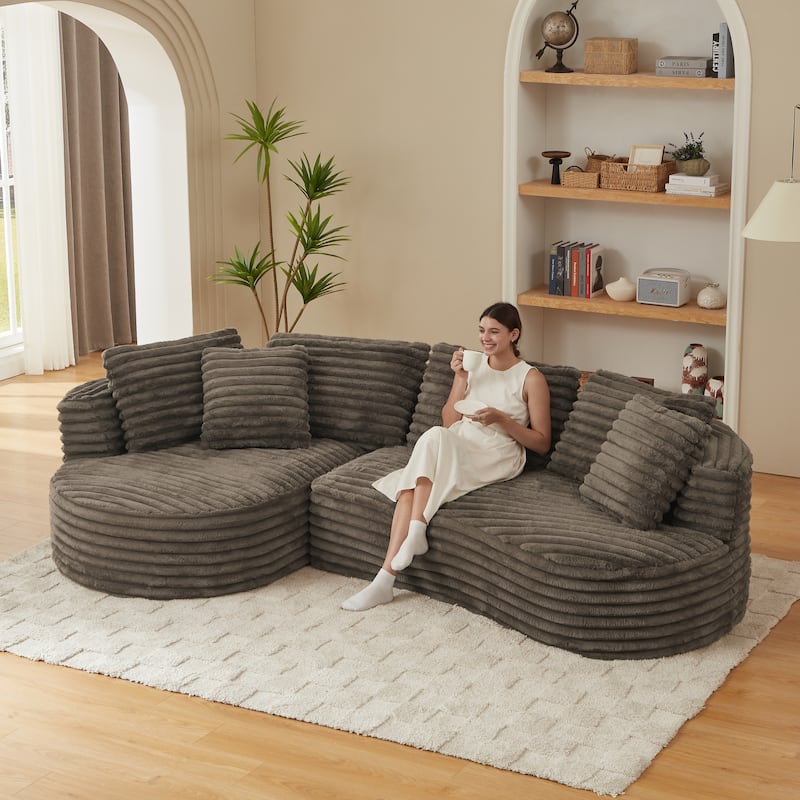 Modern Curved L-Shape Luxury Sectional Oversized Sofa: Minimalist Design,Comfy Sleeper Couch,No Assembly Required