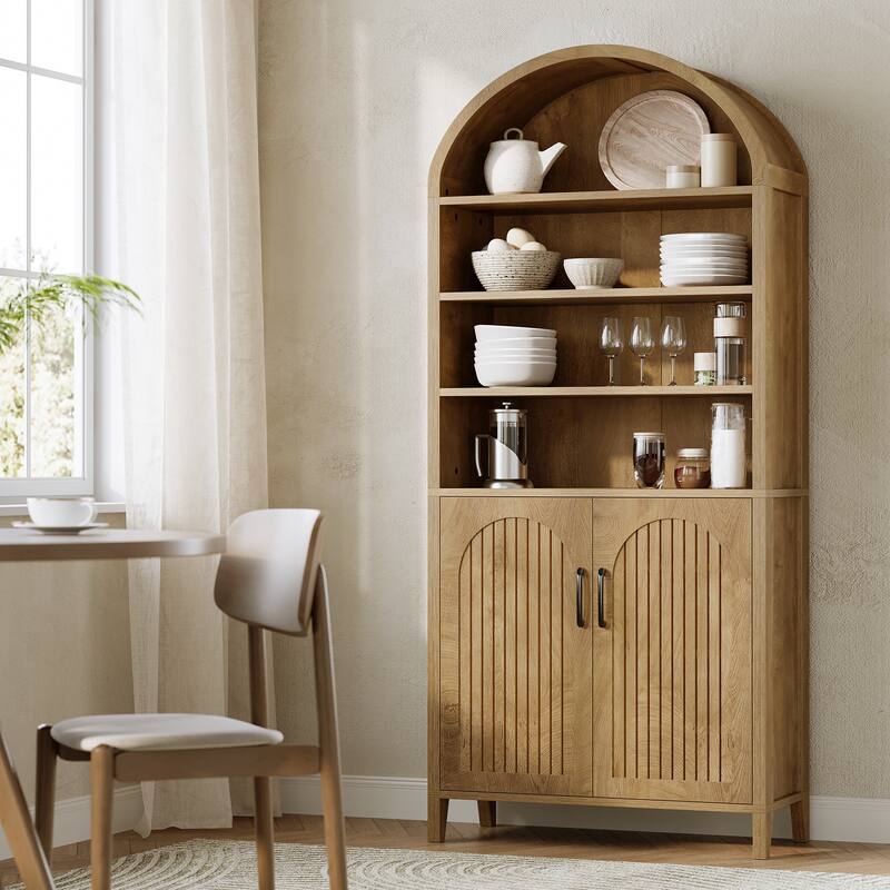 8-Tier Bookshelf with Doors & Adjustable Shelves