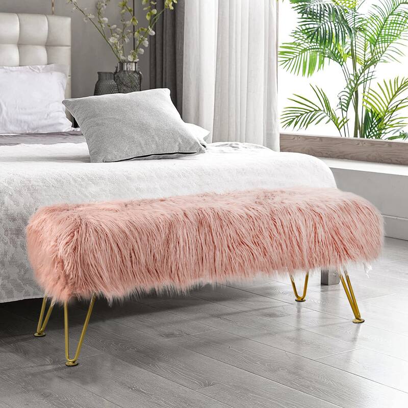 Home Soft Things Mongolian Ottoman Bench with Gold Metal Legs - Coral Pink