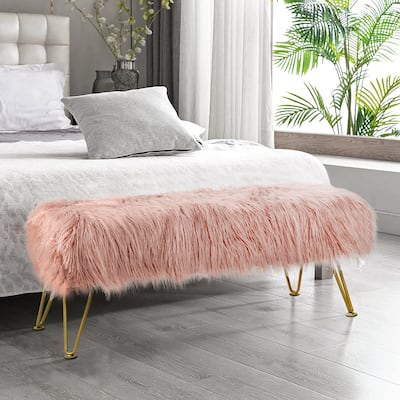 Home Soft Things Mongolian Ottoman Bench with Gold Metal Legs