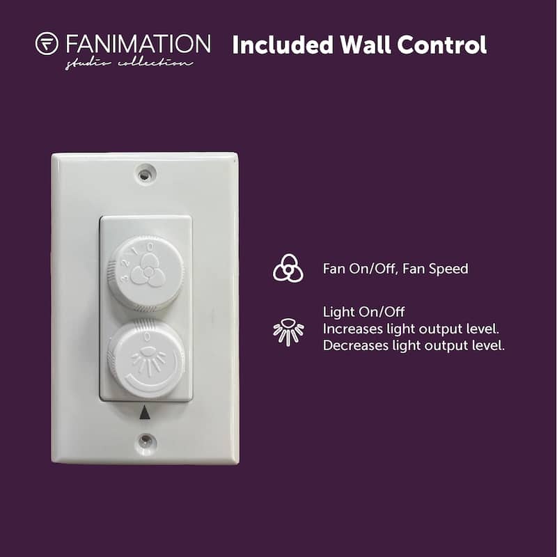 Fanimation Studio Collection Level 44 inch Matte White Flush Mount Ceiling Fan with LED Light and Wall Control