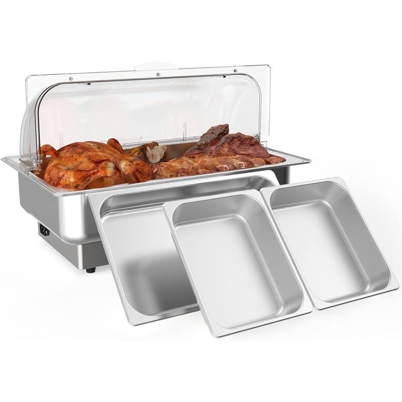 Stainless Steel Electric Chafing Dish Buffet Set 9QT with Temperature Control - 1*1/1 + 2*1/2 Pan