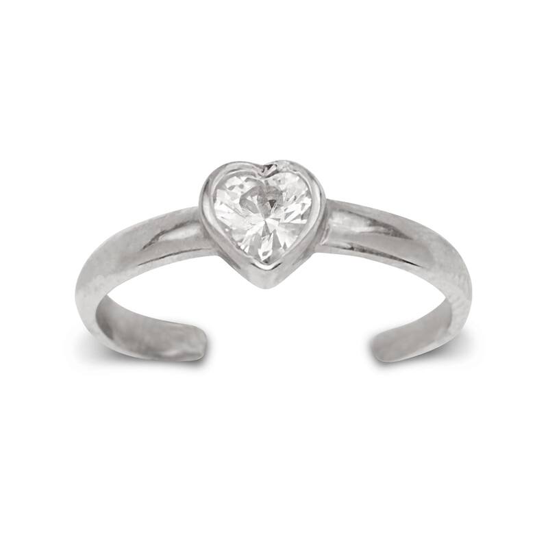 14K Yellow or White Gold Adjustable Heart-shaped Cubic Zirconia Toe Ring