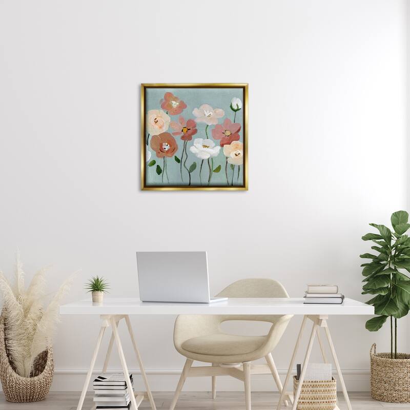 Stupell Boho Blooms on Blue Framed Floater Canvas Wall Art Design By Charity Henderson