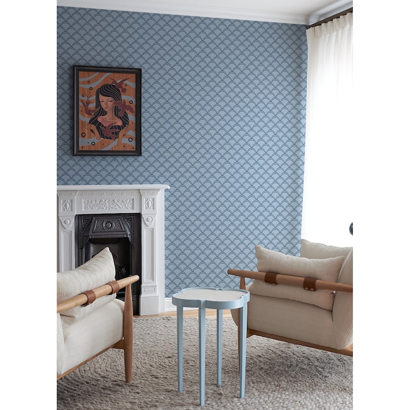 NuWallpaper Deco Wave Blue Peel and Stick Wallpaper