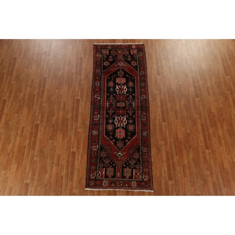 Tribal Geometric Hamedan Persian Runner Rug Wool Hand-knotted Carpet - 3'6" x 9'7"