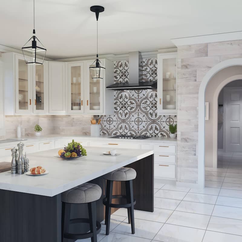 Merola Tile Ella Hill Amberes Grey-Bone 13" x 13" Ceramic Floor and Wall Tile - Case (13 Tiles) - White - Case (13 Tiles)