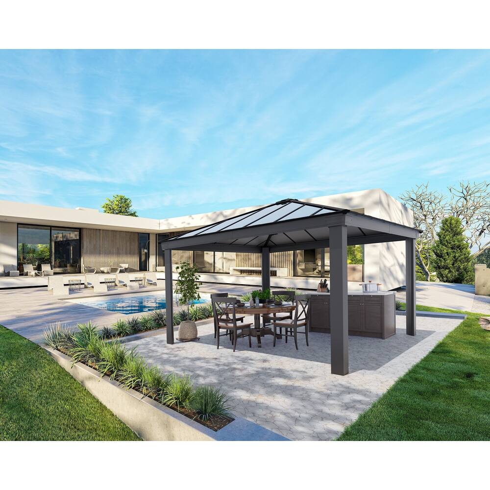 Dallas 14 ft.Gray/Gray Opaque Outdoor Gazebo with Insulating and Sleek Roof Design
