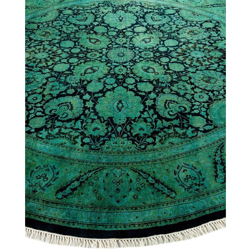 Overton Hand Knotted Wool Vintage Inspired Modern Contemporary Overdyed Green Round Area Rug - 7' 1" x 7' 1"