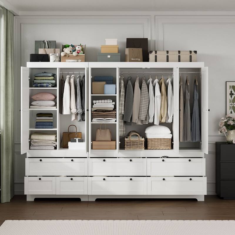 Meyreso White Modular Wardrobe Closet with Drawers, Convertible Stacking Armoire - N/A