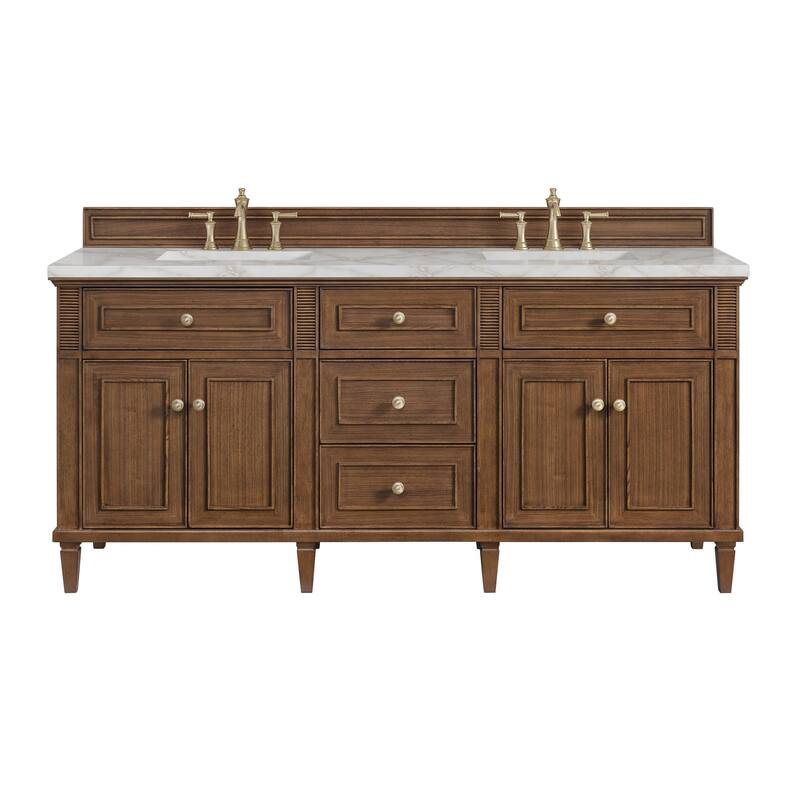 James Martin Vanities 424-V72-3VSL Lorelai 72" Double Basin Wood - Mid-Century Walnut - Walnut Finish