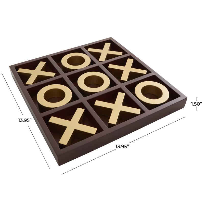 Wooden Tic Tac Toe Game Set with Gold X and O Pieces - Brown - Roche River Decor