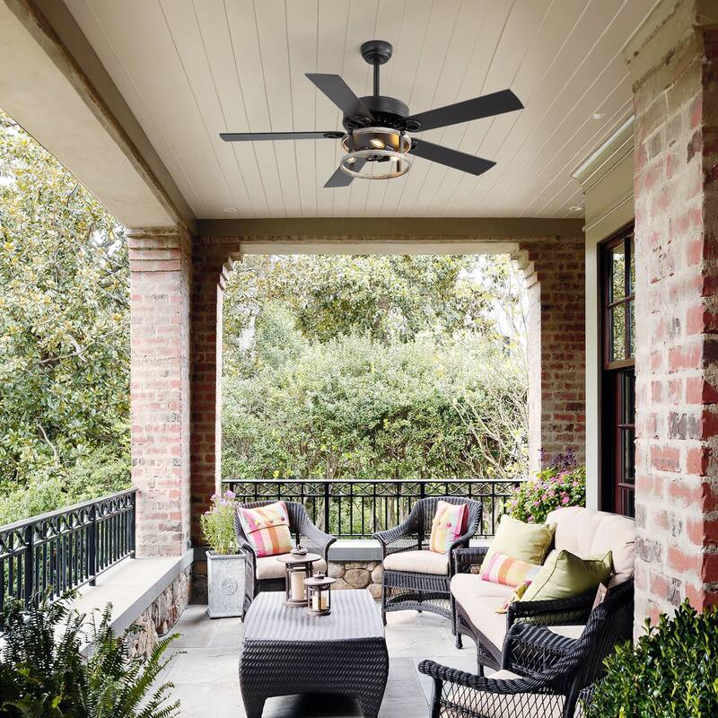 52" Reversible 5-Blade Caged Ceiling Fan with Light and Remote