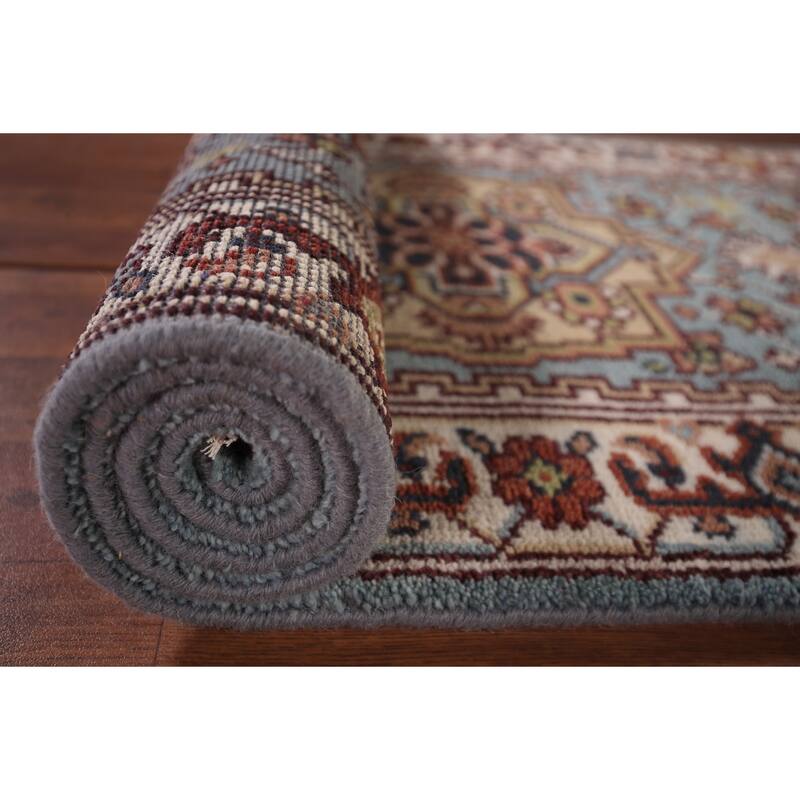 Light Blue Heriz Serapi Oriental Runner Rug Hand-Knotted Wool Carpet - 2'6"x 8'1"
