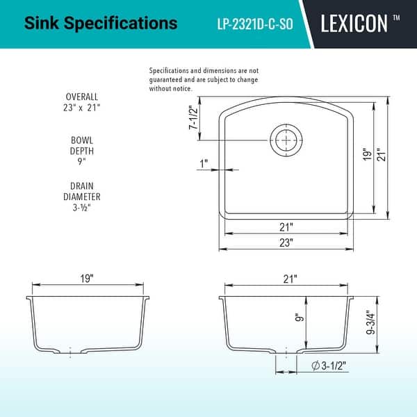 23 Inch Lexicon Platinum Quartz Composite Drop-in Undermount D-Shaped Single Bowl Galaxy Concrete Kitchen Sink LP-2321D-C-SO