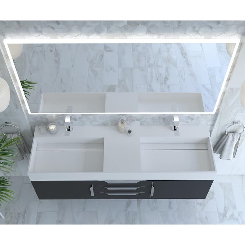Amazon 60" Wall Mounted Bathroom Vanity Set w/ White Top
