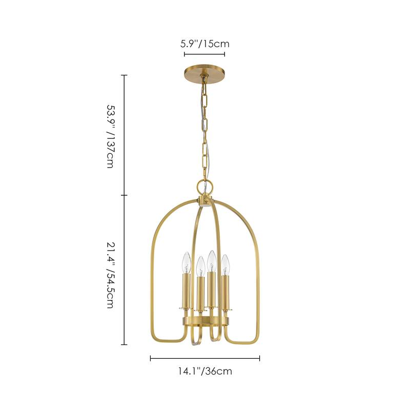 4-Light Aged Brass Modern Industrial Pendant Vintage Curved Cage Geometric Candlestick Chandelier - 14.2 in. in Dia x 21.2 in. H