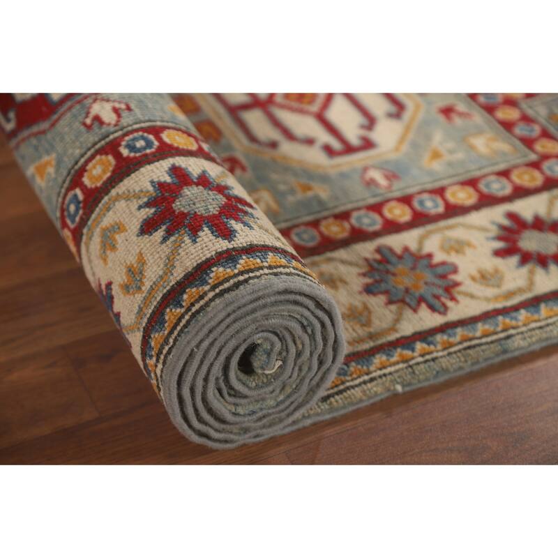Geometric Kazak Runner Rug Hand-Knotted Wool Carpet - 2'8" x 13'6"
